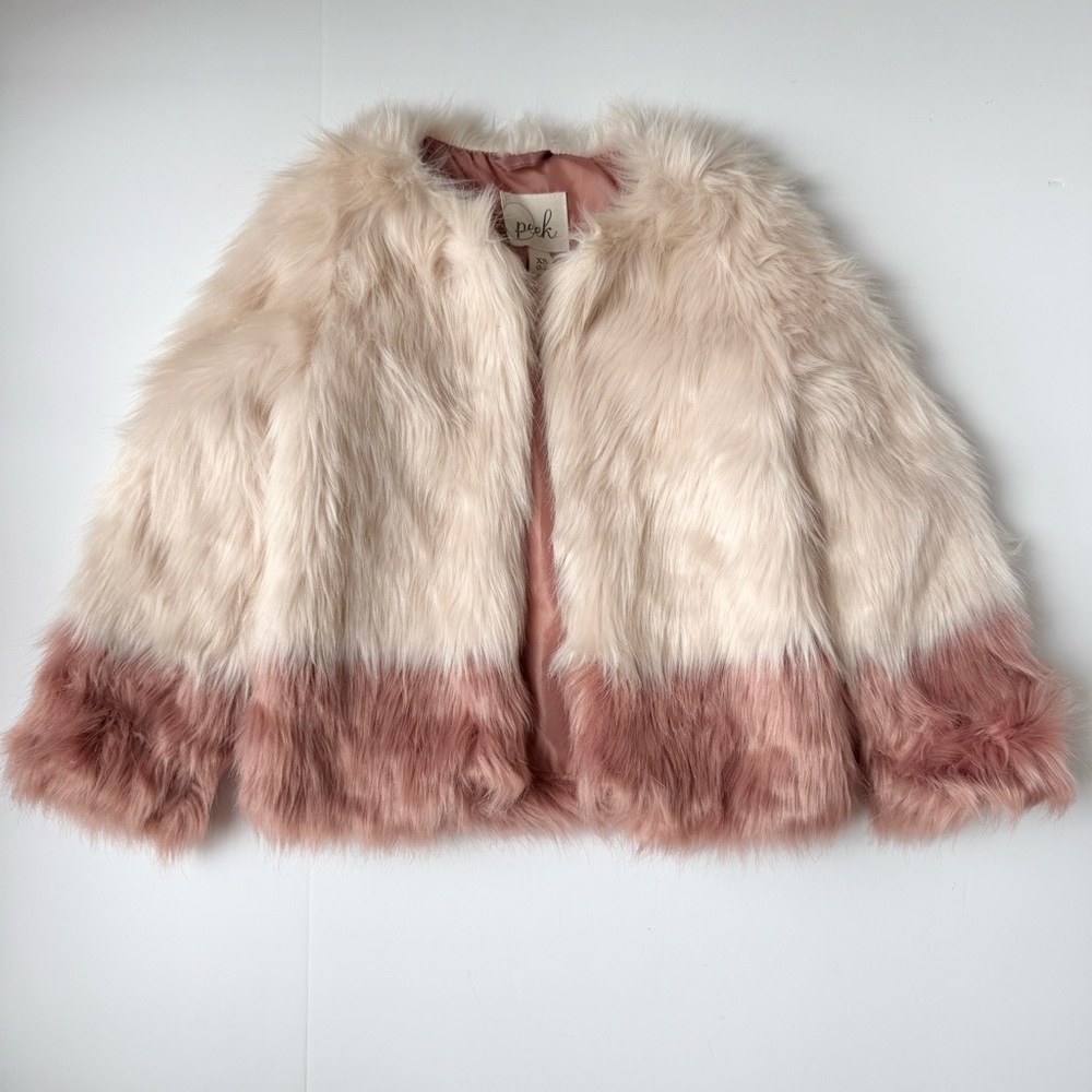 Peek Kids Pink Colorblock Faux Fur Coat Girls Size 2–3 - Picture 3 of 5